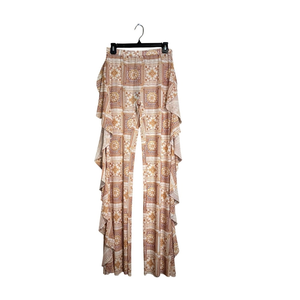 Fashion Nova Spice It Up Ruffle Mesh Cover Up Pants Brown Combo Baroque Size M